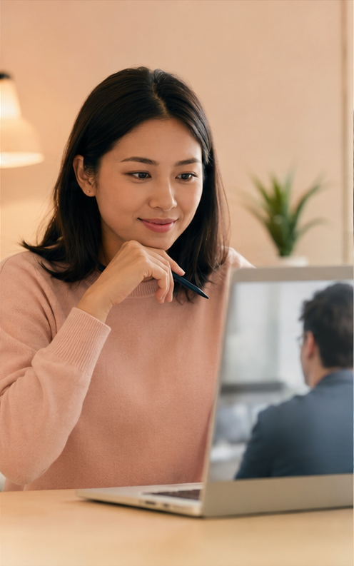 Adult learner receiving personalised English coaching